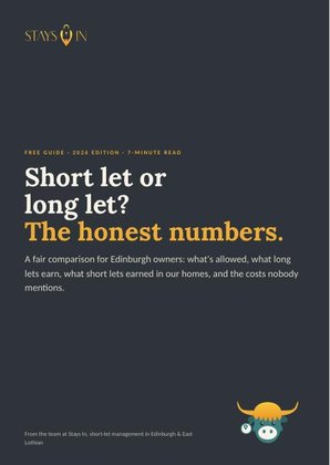 Cover of Short let or long let? The Edinburgh numbers, a free Stays In guide for Edinburgh short-let owners
