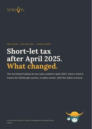 Cover of Short-let tax after April 2025, a free Stays In guide for Edinburgh short-let owners