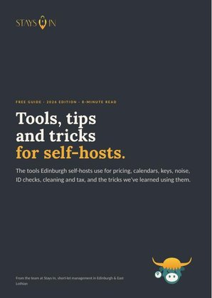 Cover of Tools, tips and tricks for self-hosts, a free Stays In guide for Edinburgh short-let owners
